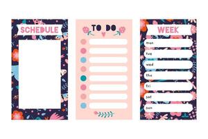 Trendy editable weekly planner, schedule and to do list with a spring vibe. Vector stock illustration, cartoon style. Templates for stories. Modern backgrounds for social media, notebook, flat