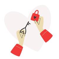 Hands holding lock and key in heart shape for Valentine's Day vector