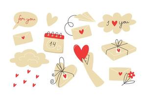 Set of Valentine's Day elements in flat style vector