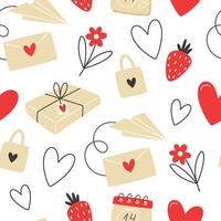 Valentine's Day seamless pattern with envelopes, gifts and hearts vector