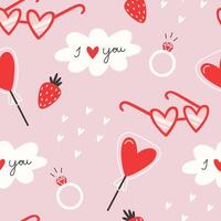 Valentine's day seamless pattern with lollipop and glasses in the shape of the heart vector