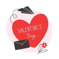 Valentine's day card with heart, envelope and paper airplane vector