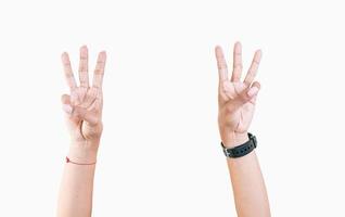 Hands counting number three. Woman hands showing number three isolated, Fingers counting number three photo