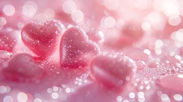 AI generated light pink abstract background with 3D pink hearts on it photo