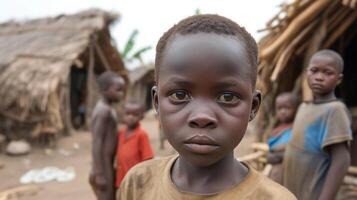 ai generado varios pobre africano Niños en un pobre africano pueblo foto