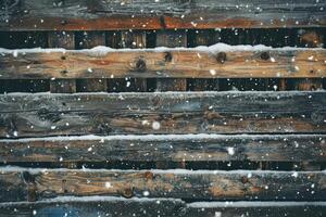 AI generated Rustic wooden background with a winter scene and many wooden slats with copy space photo