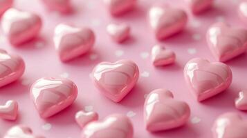 AI generated light pink abstract background with 3D pink hearts on it photo