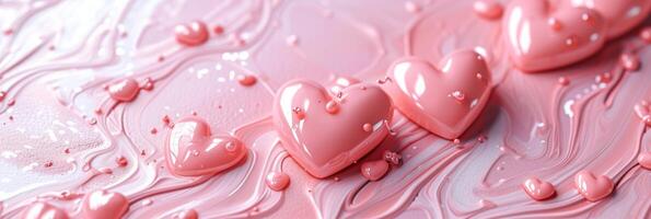 AI generated light pink abstract background with 3D pink hearts on it photo