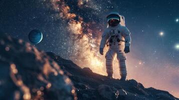 AI generated The astronaut is photographed with the Milky Way in the background photo