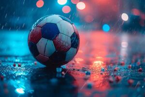 AI generated the soccer ball sitting on a light photo