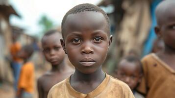 AI generated several poor African boys in a poor African village photo