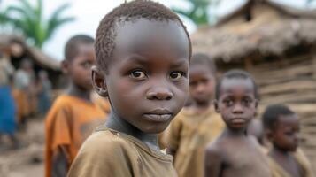 ai generado varios pobre africano Niños en un pobre africano pueblo foto