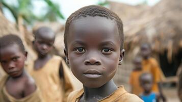 ai generado varios pobre africano Niños en un pobre africano pueblo foto