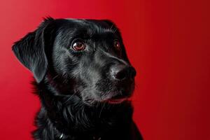 ai generado un negro perro en un rojo fondo, negro y rojo foto