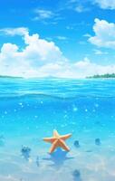 ai generado un estrella de mar es sentado en un playa con claro agua, foto