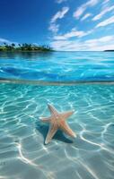 ai generado un estrella de mar es sentado en un playa con claro agua, foto