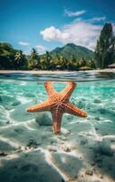 AI generated a starfish is sitting on a beach with clear water, photo