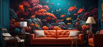 AI generated coral reef with tropical fish live wallpapers wallpaper, photo