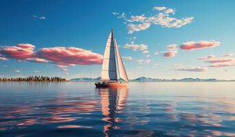 AI generated an empty sailboat in a calm ocean, photo