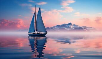 AI generated an empty sailboat in a calm ocean, photo