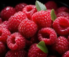 AI generated close up photo of red raspberries and white raspberries,