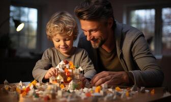 AI generated father and boy play with blocks photo