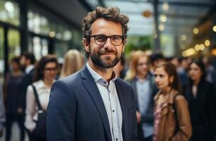 AI generated businessman greets a business partner at the office, i photo