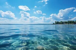 AI generated blue sky over ocean with sun rays, photo