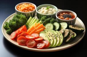 AI generated healthy foods with avocado and coconut oil on a plate, photo