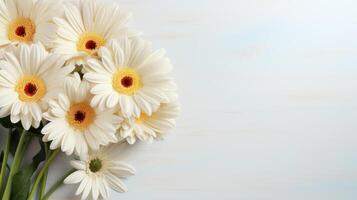 ai generado gerbera flor en pastel antecedentes con Copiar espacio foto