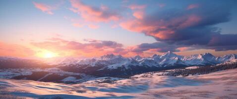 ai generado Montana montañas a puesta de sol puesta de sol foto
