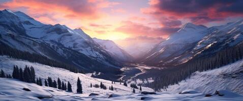 AI generated montana mountains at sunset sunset photo