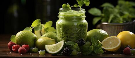 ai generado verde zalamero cerca Fresco alimentos, foto