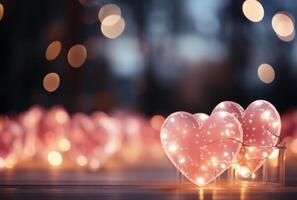 AI generated pastel pink and white heart shapes with blurred background, photo