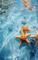 ai generado estrella de mar en el Oceano en fondo de pantalla, foto