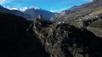Aerial view of the Chatel Argent castle Aosta valley Italy video