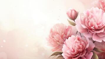 AI generated peony flower on pastel background with copy space photo