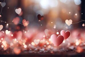 AI generated pastel pink and white heart shapes with blurred background, photo