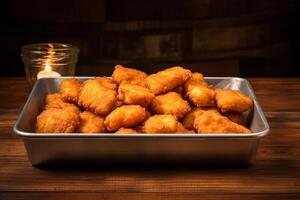 AI generated Plate Perfection Hyper-Realistic Chicken Nuggets Arranged Square photo