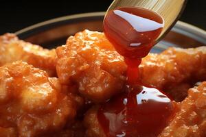 AI generated Saucy Depths Hyper-Realistic Detailing of Nugget in Viscous Sauce photo