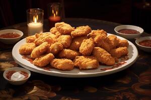 AI generated Aromas in Detail Hyper-Realism on a Plate of Chicken Nuggets photo