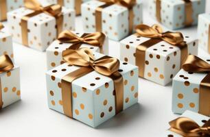 AI generated the christmas presents are arranged on a white background, photo