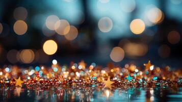 AI generated Summer pool party bokeh background. with copy space photo