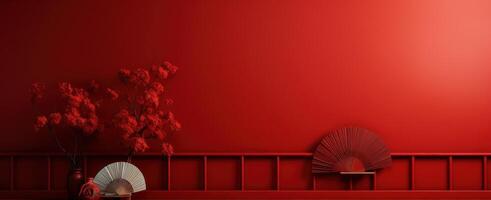 AI generated two red folded fan book covers and red wall, photo