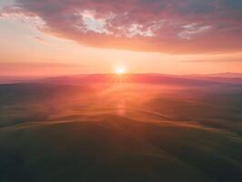 ai generado amanecer terminado el horizonte de el montañas aéreo ver cinematográfico foto. alta resolución. ai generativo foto