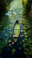 AI generated A boat surrounded by lotus and lily pads. High-resolution. AI Generative photo