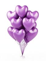 AI generated A bunch of purple heart-shaped balloons cinematic photo on a white background. High-resolution. AI Generative