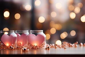 AI generated valentines day backgrounds with heart shaped light blur photo