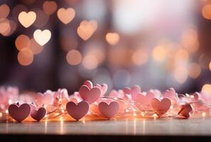 AI generated valentines day backgrounds with heart shaped light blur photo