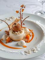 AI generated An exquisite modern-style dessert with caramel. High quality. AI Generative photo